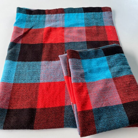 Vintage 80s curtains, bold blue, red, black plaid, pair of rod header panels - Picture 8 of 9
